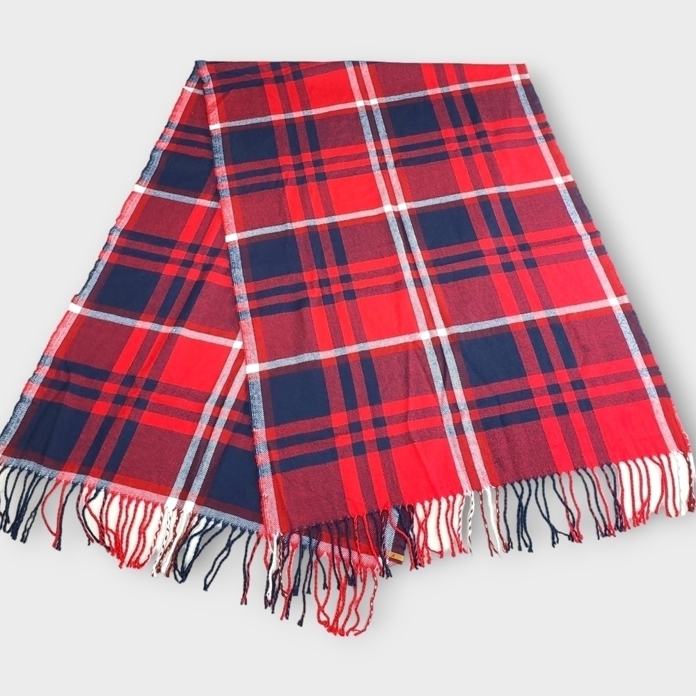 Eddie Bauer Plaid Blanket Scarf Red Blue - Picture 2 of 6